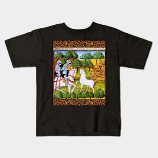 Lancelot and Mordred Crossing a White Stag Escorted by Lions,Arthurian Legends Medieval Miniature Kids T-Shirt